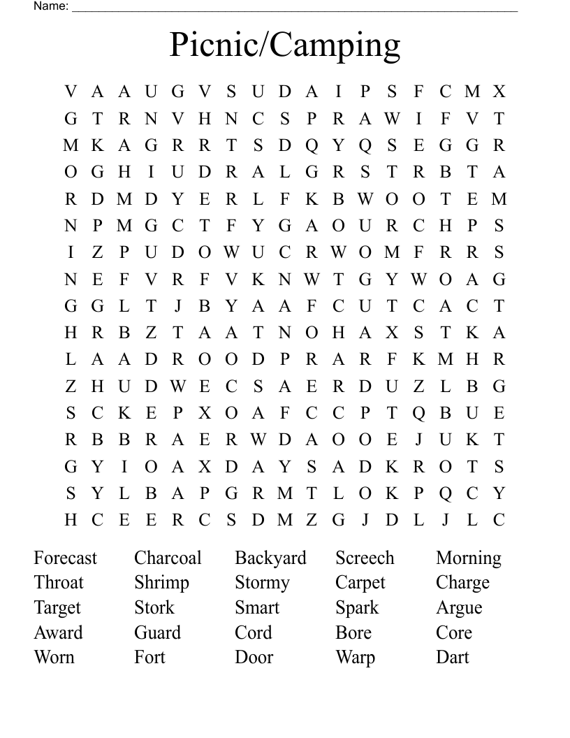 Picnic/Camping Word Search