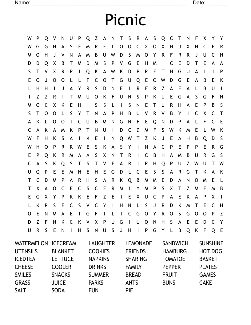 Picnic Word Search