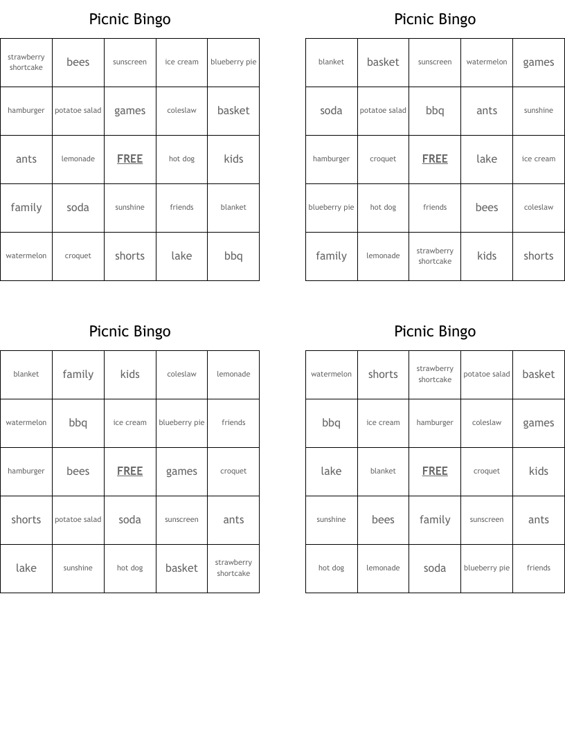 Picnic Bingo