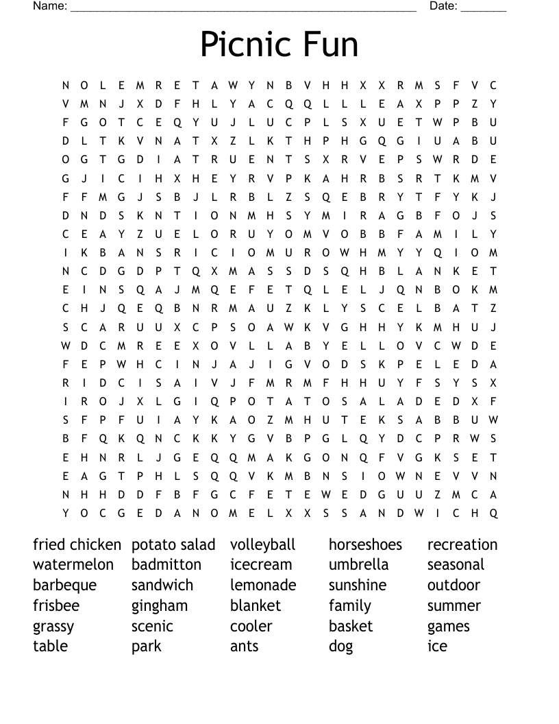 Picnic Fun Word Search