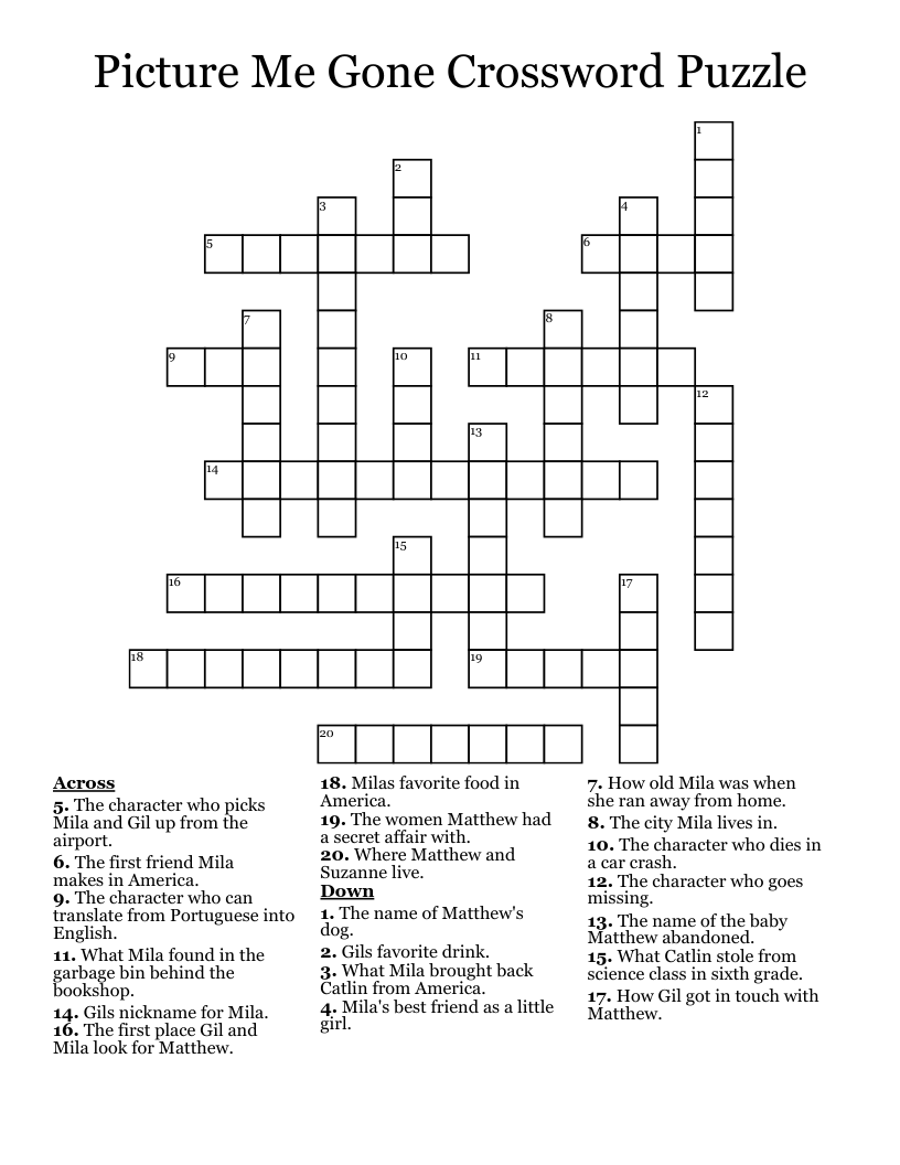 Picture Me Gone Crossword Puzzle