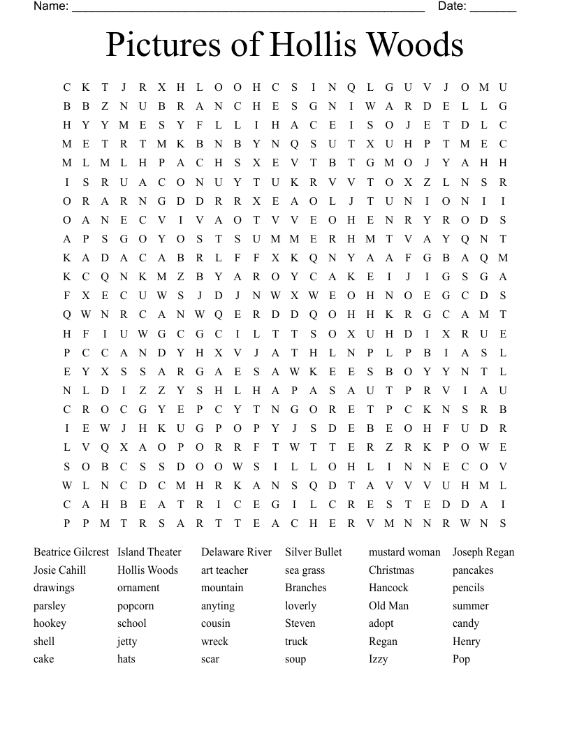 Pictures of Hollis Woods Word Search