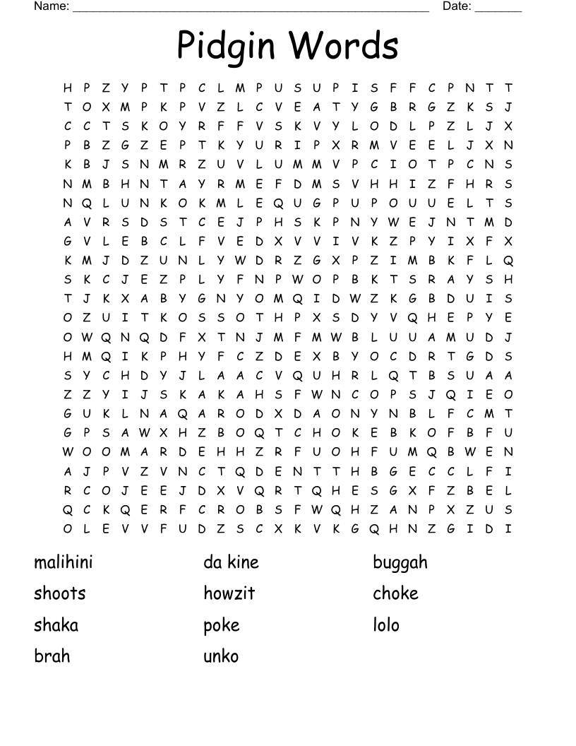 Pidgin Words  Word Search