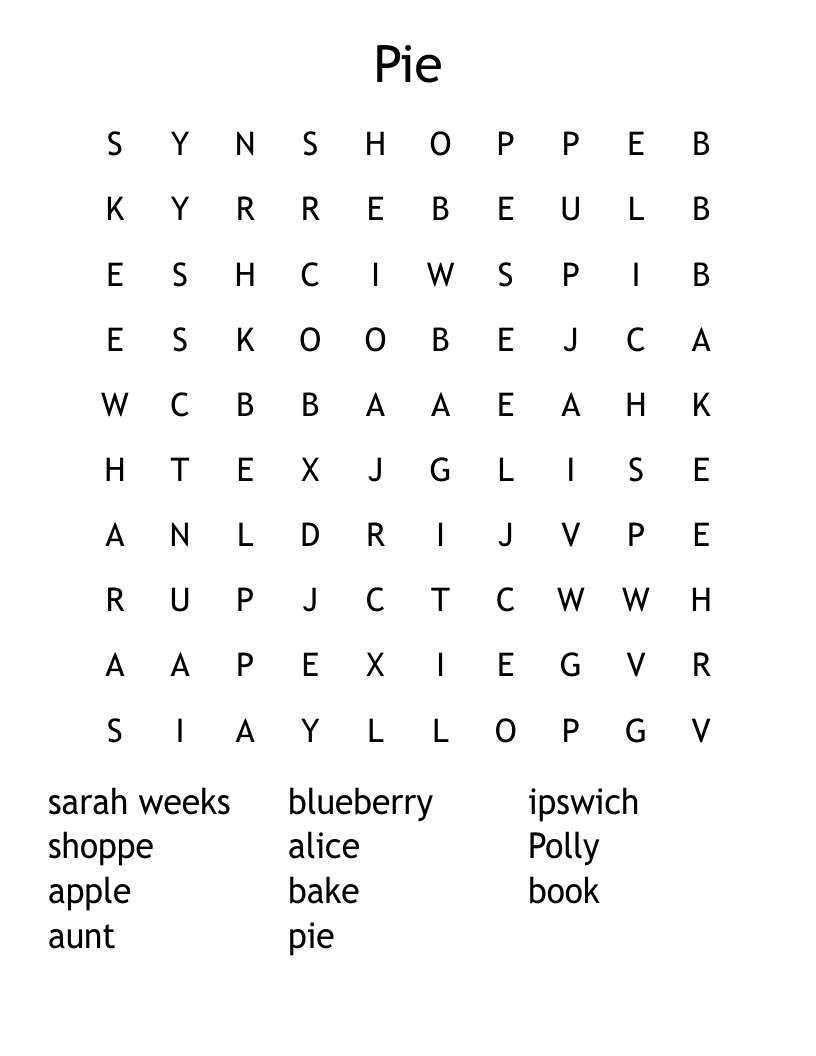 Pie Word Search