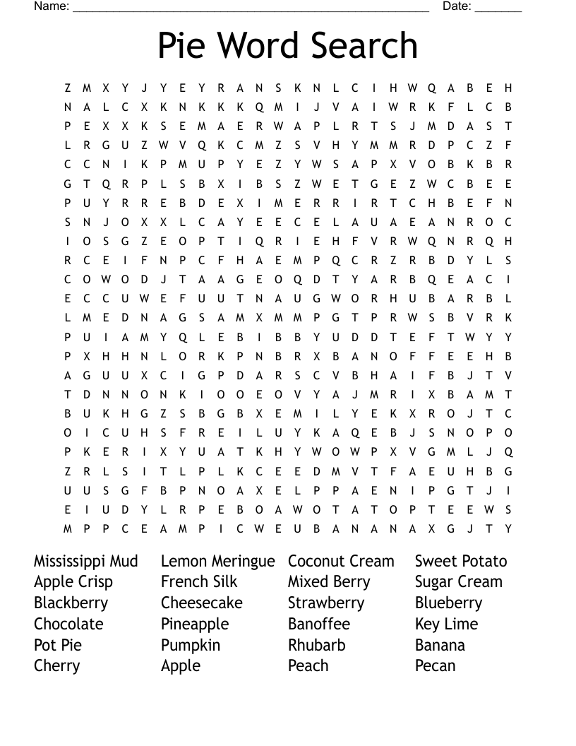 Pie Word Search