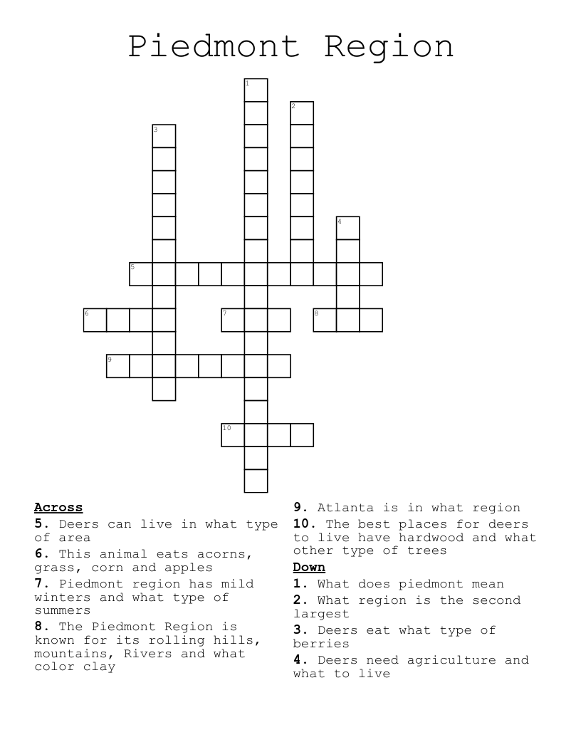 Piedmont Region Crossword