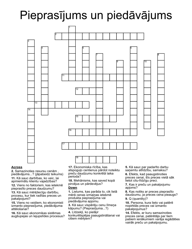 Pieprasījums un piedāvājums Crossword