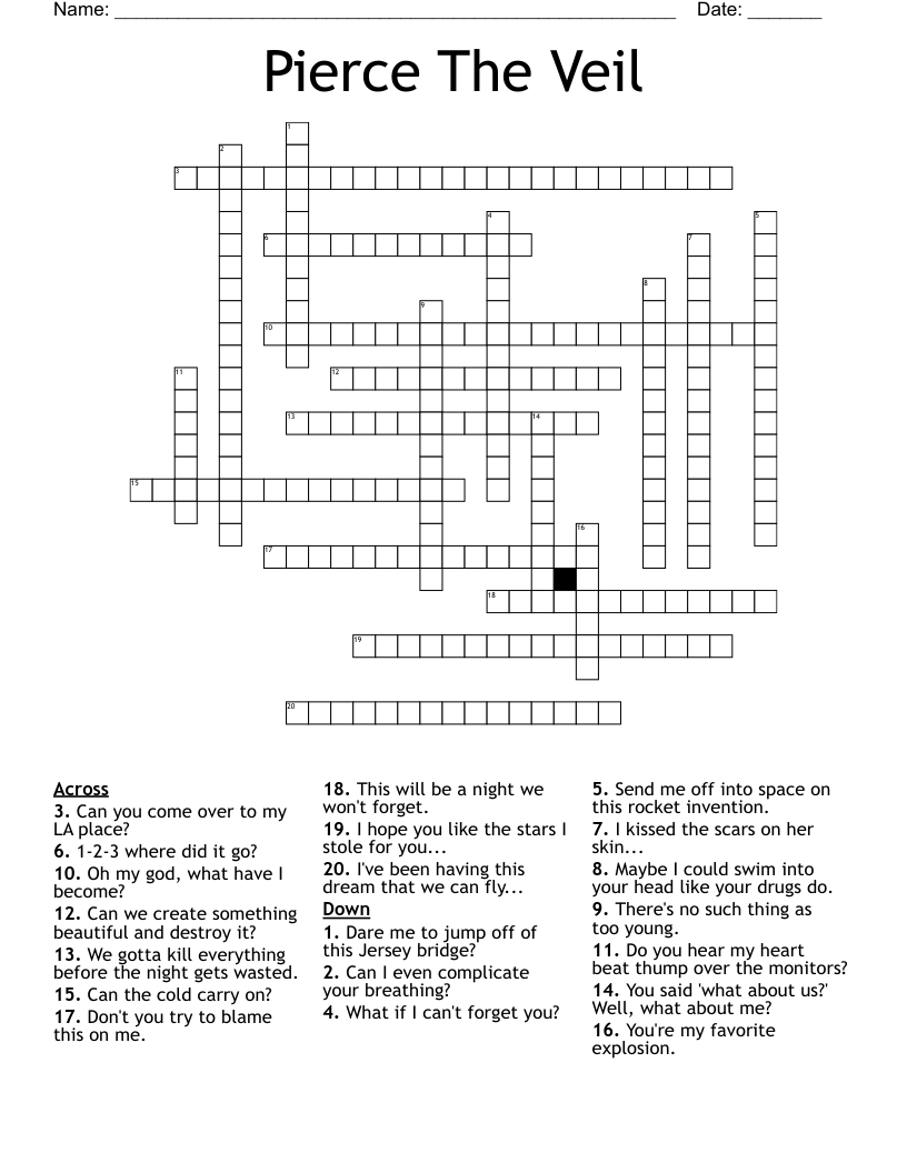 Pierce The Veil Crossword