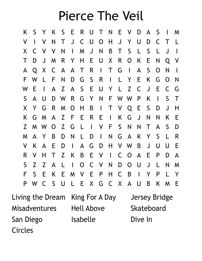 Pierce The Veil  Word Search