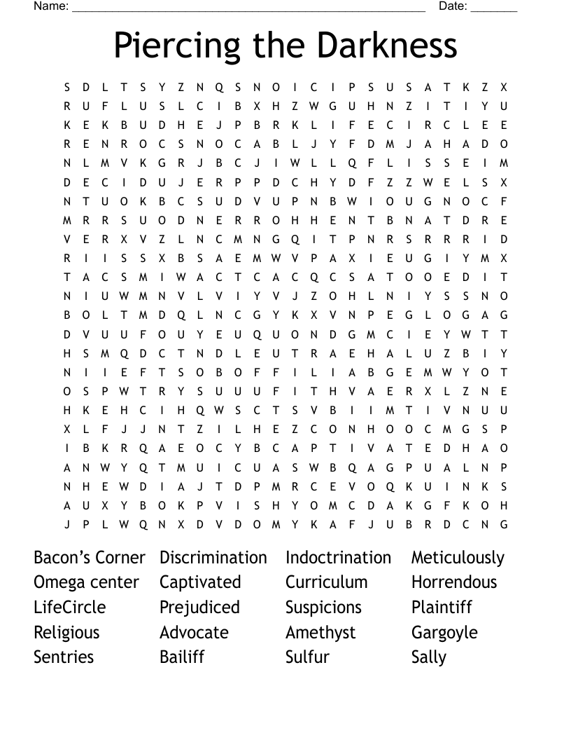 Piercing the Darkness Word Search