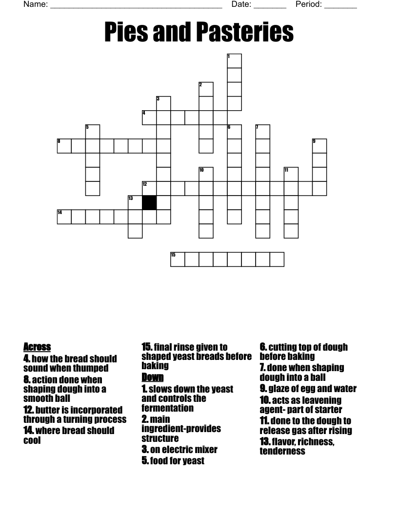 Pies and Pasteries Crossword