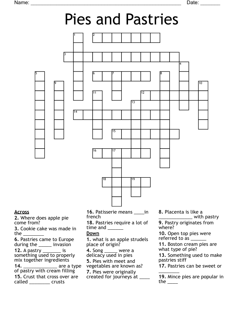 Pies and Pastries Crossword