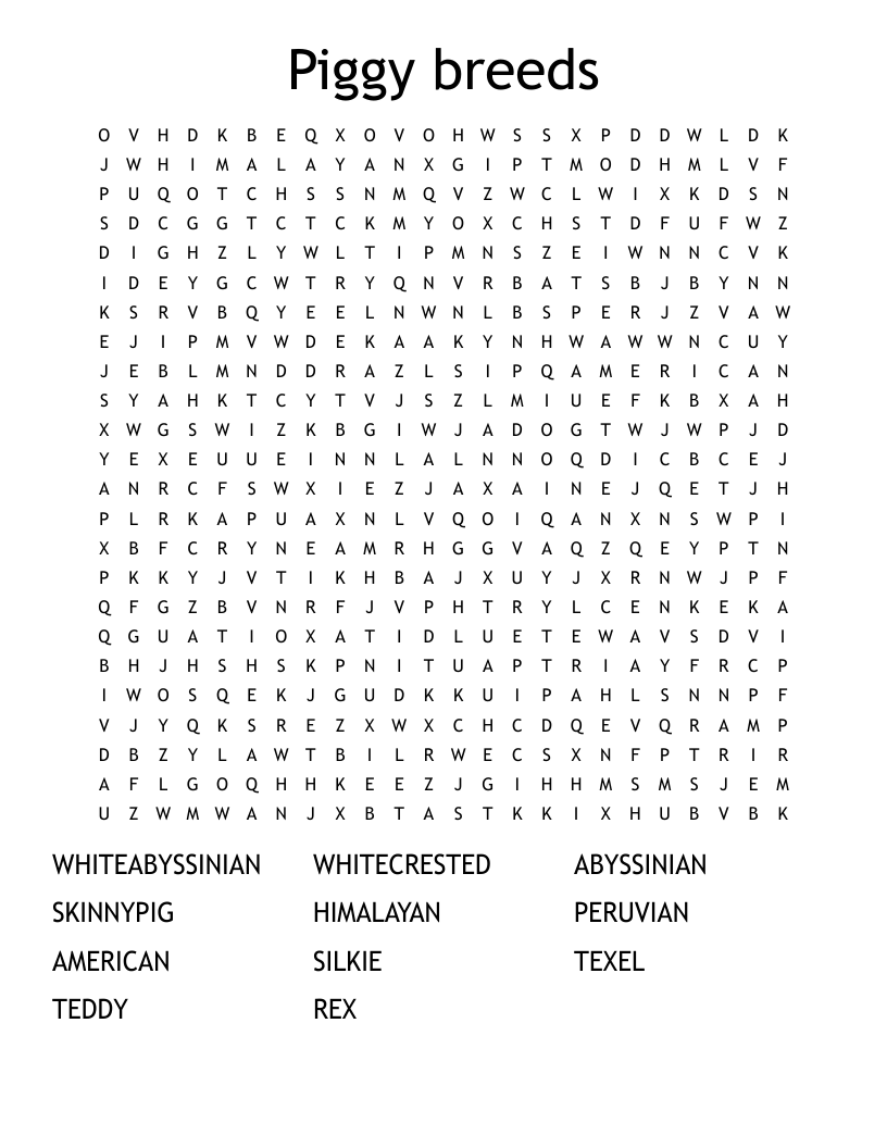 Piggy breeds Word Search