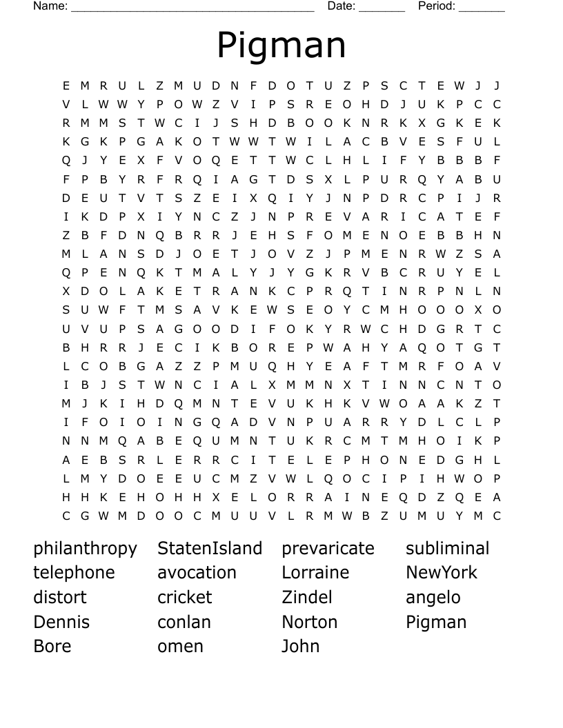 Pigman Word Search