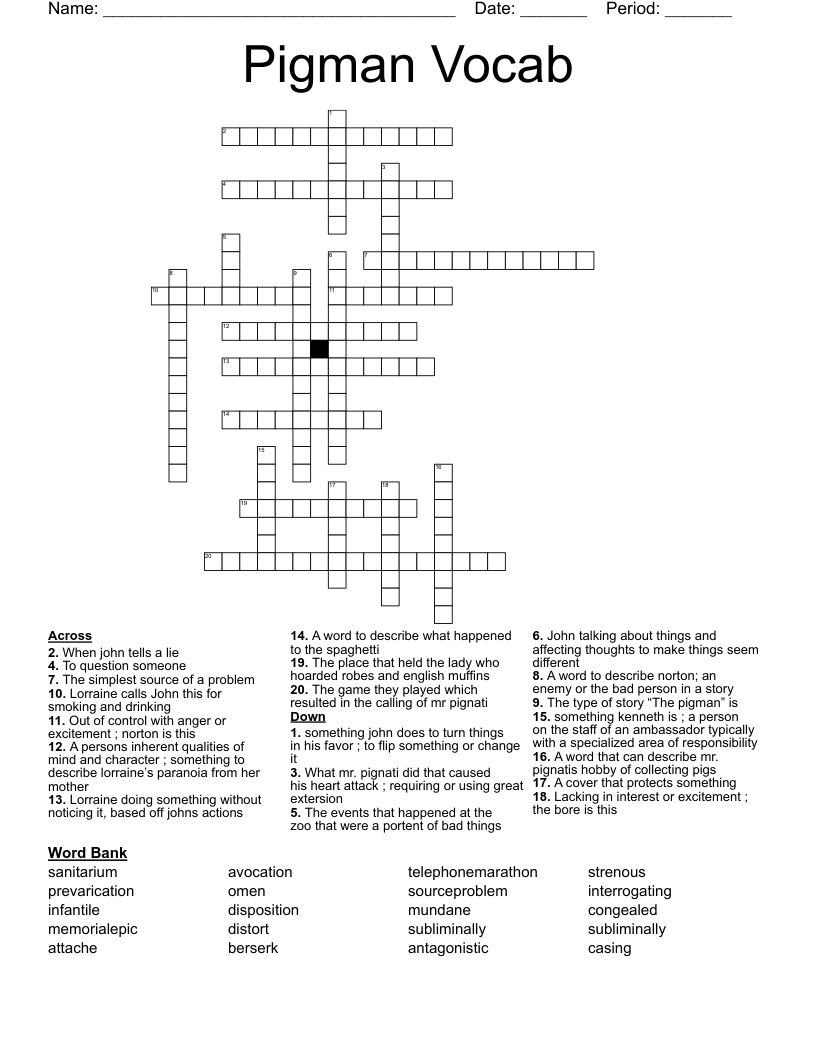 Pigman Vocab Crossword