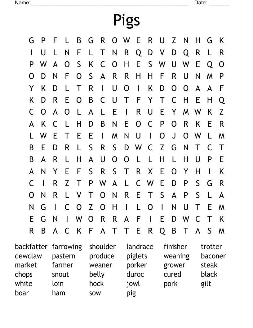 Pigs Word Search