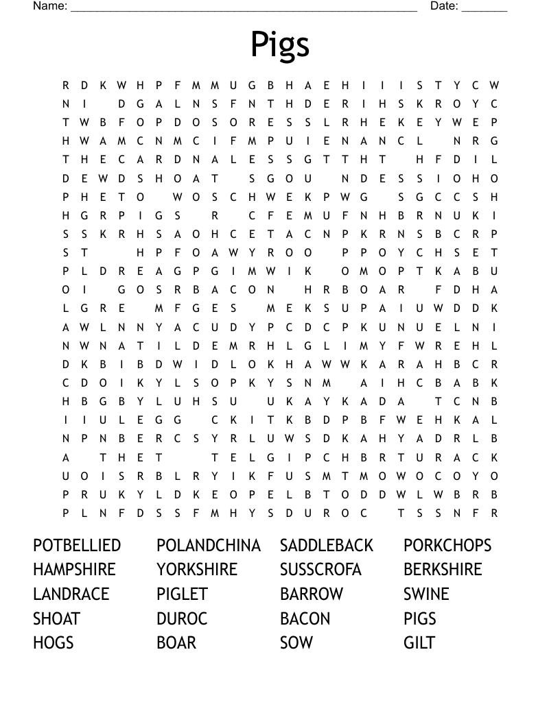 Pigs Word Search