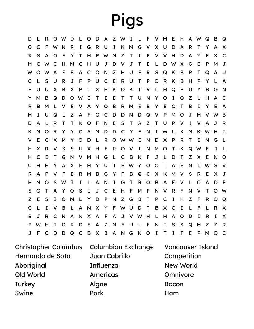 Pigs  Word Search