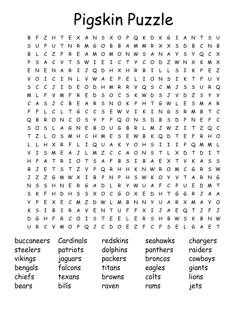 Pigskin Puzzle Word Search