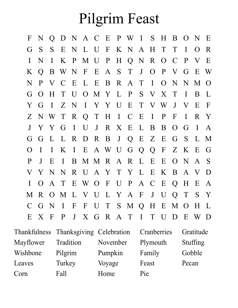 Pilgrim Feast Word Search