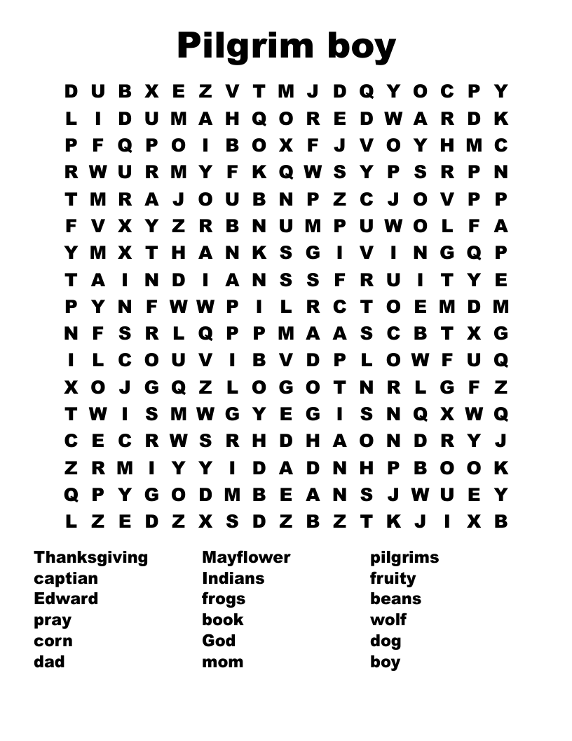 Pilgrim boy Word Search
