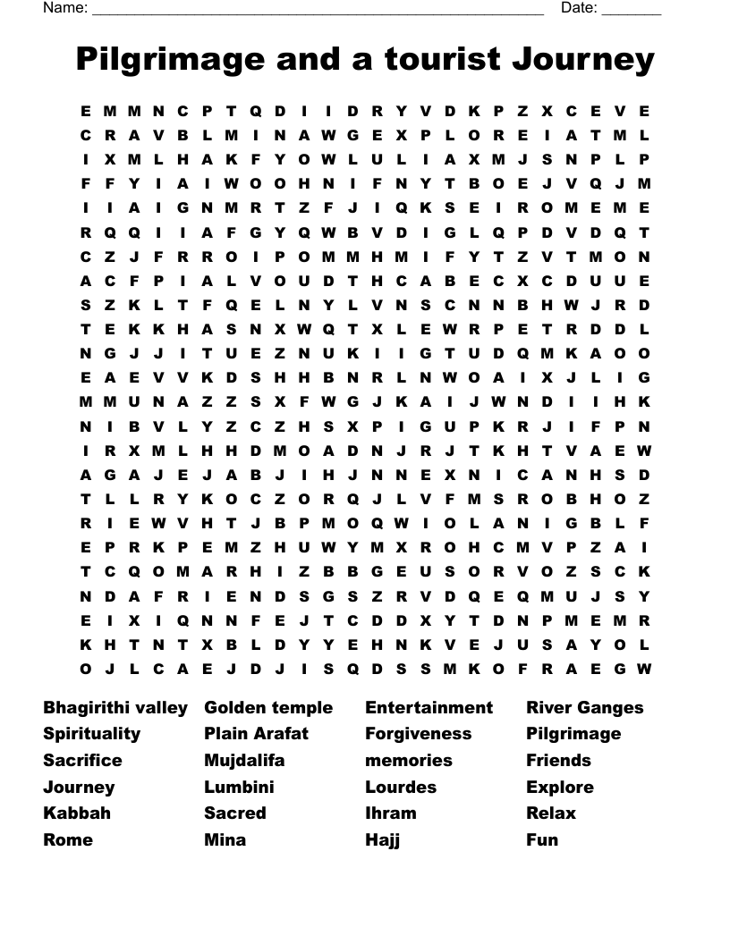 Pilgrimage and a tourist Journey Word Search