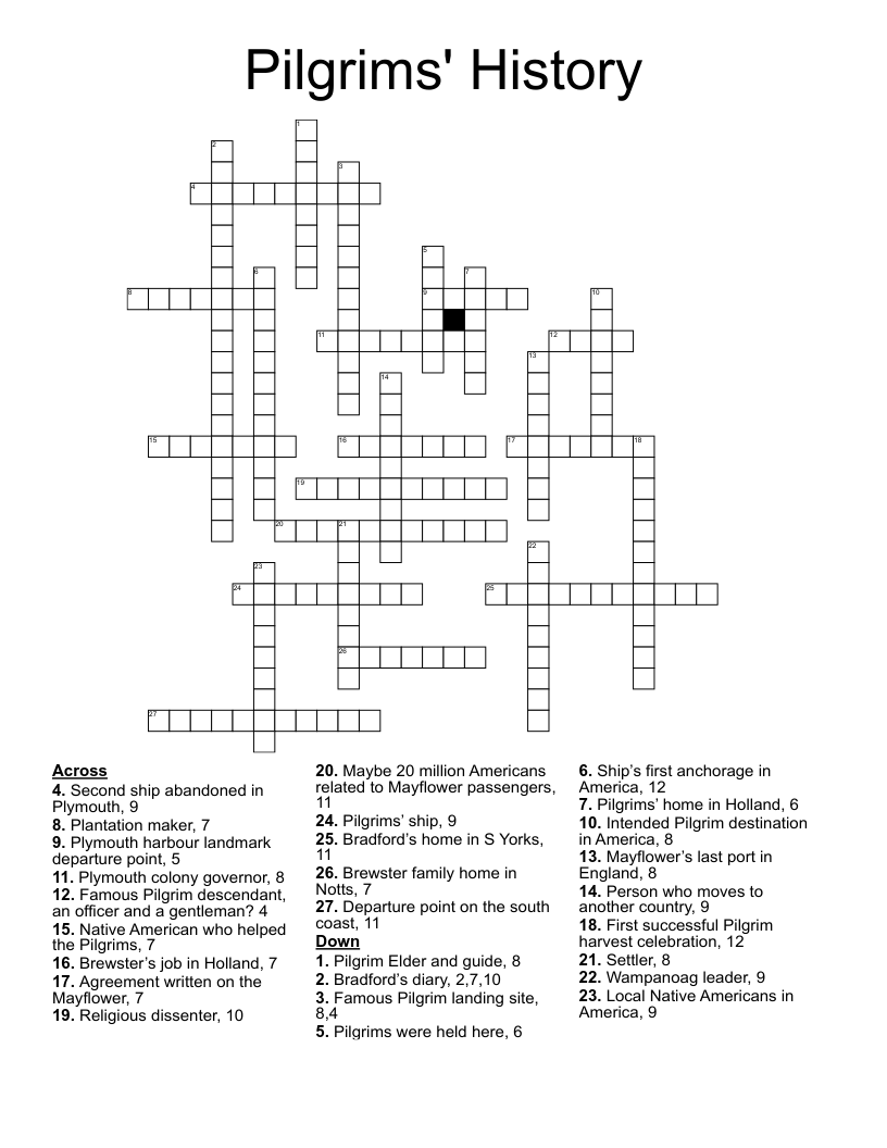 Pilgrims' History Crossword
