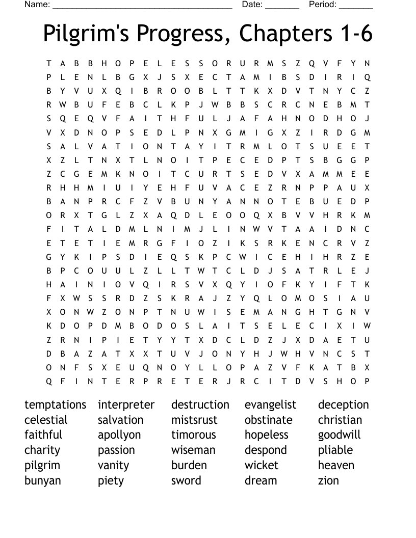 Pilgrim's Progress, Chapters 1-6 Word Search