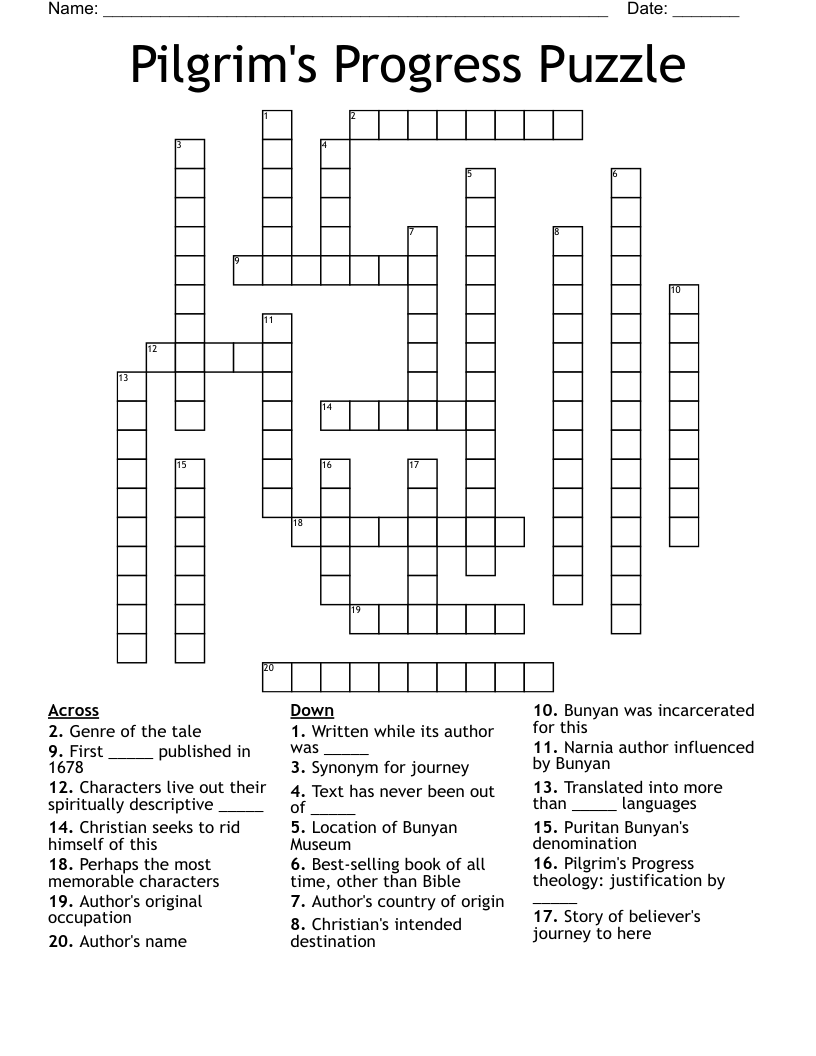Pilgrim's Progress Puzzle Crossword