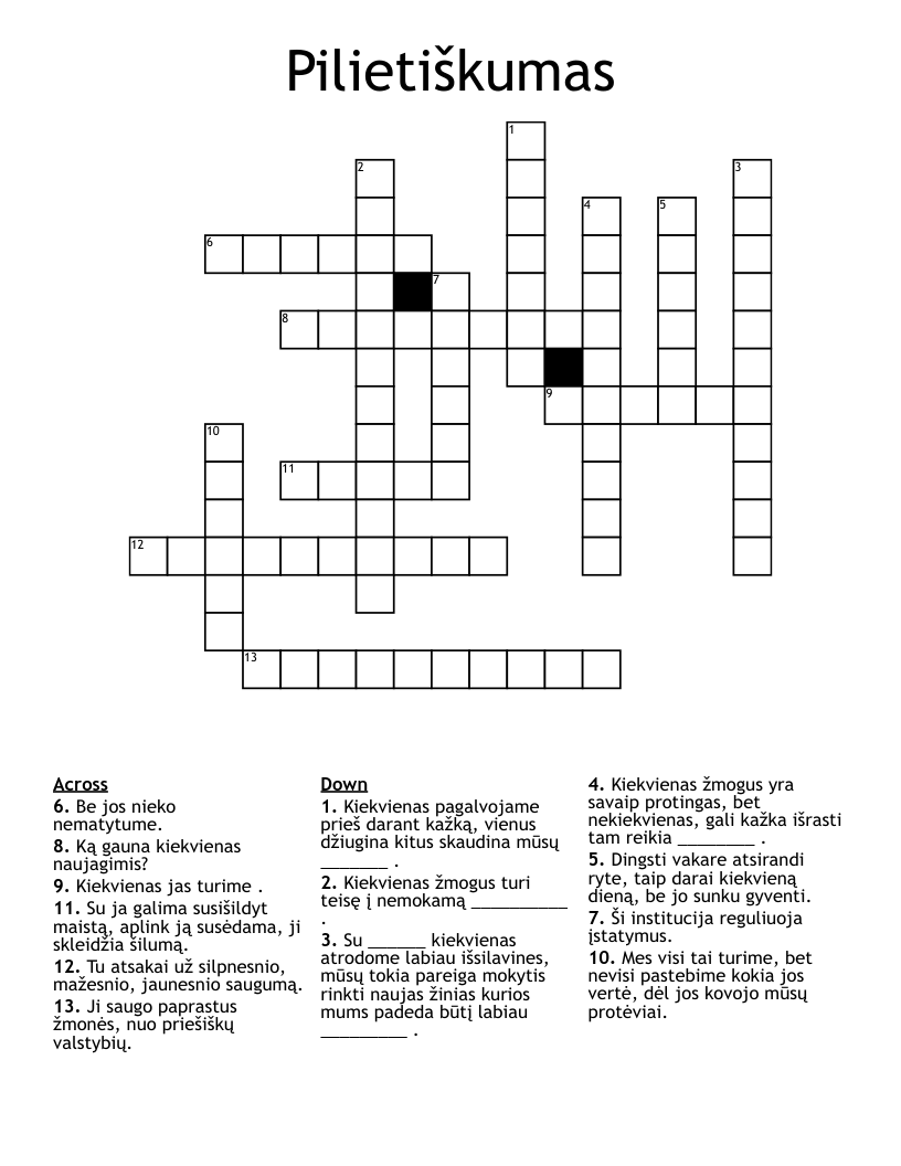 Pilietiškumas Crossword