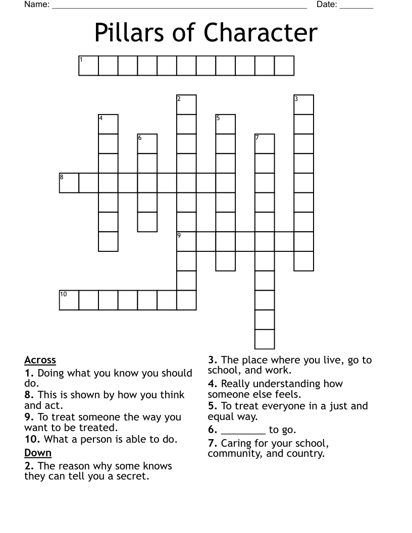Pillars of Character Crossword