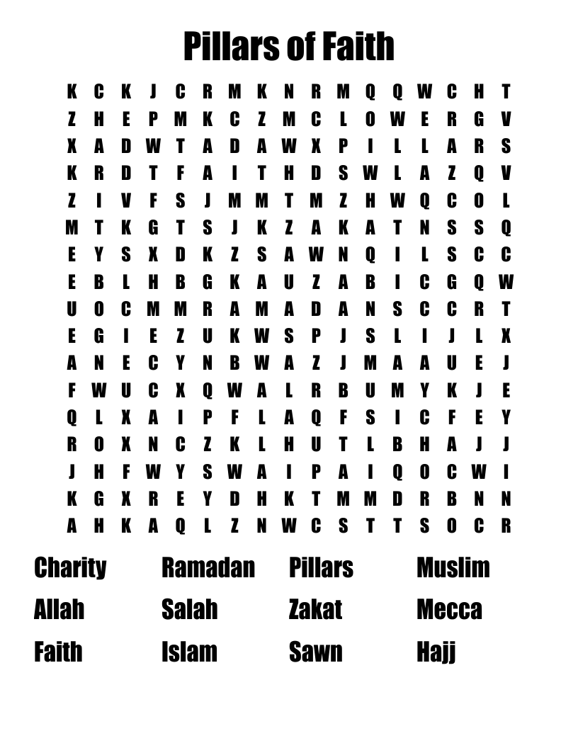 Pillars of Faith Word Search