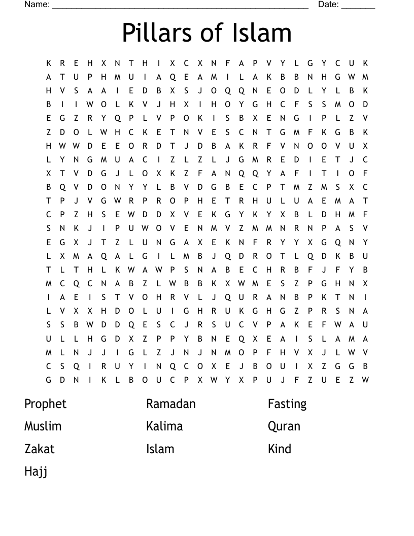 Pillars of Islam  Word Search