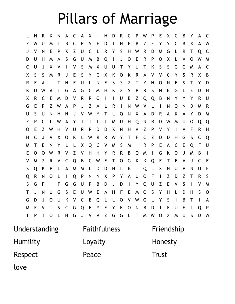Pillars of Marriage Word Search