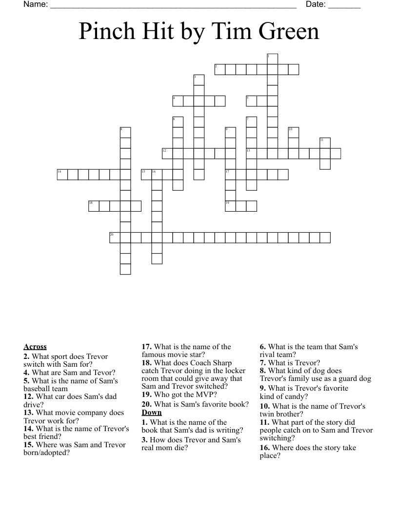 Pinch Hit by Tim Green Crossword