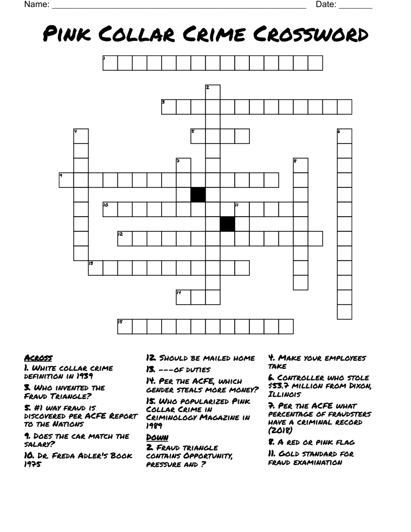 Pink Collar Crime Crossword