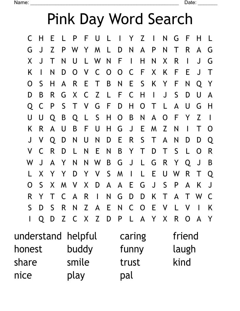 Pink Day Word Search