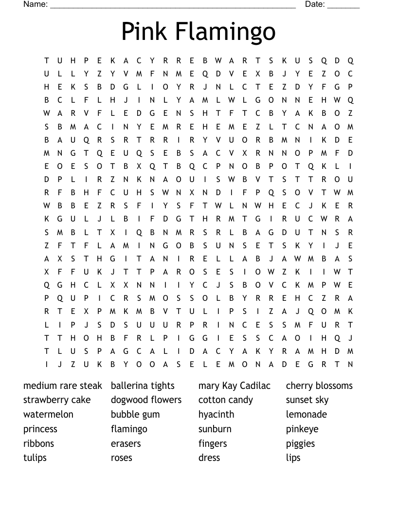 Pink Flamingo Word Search