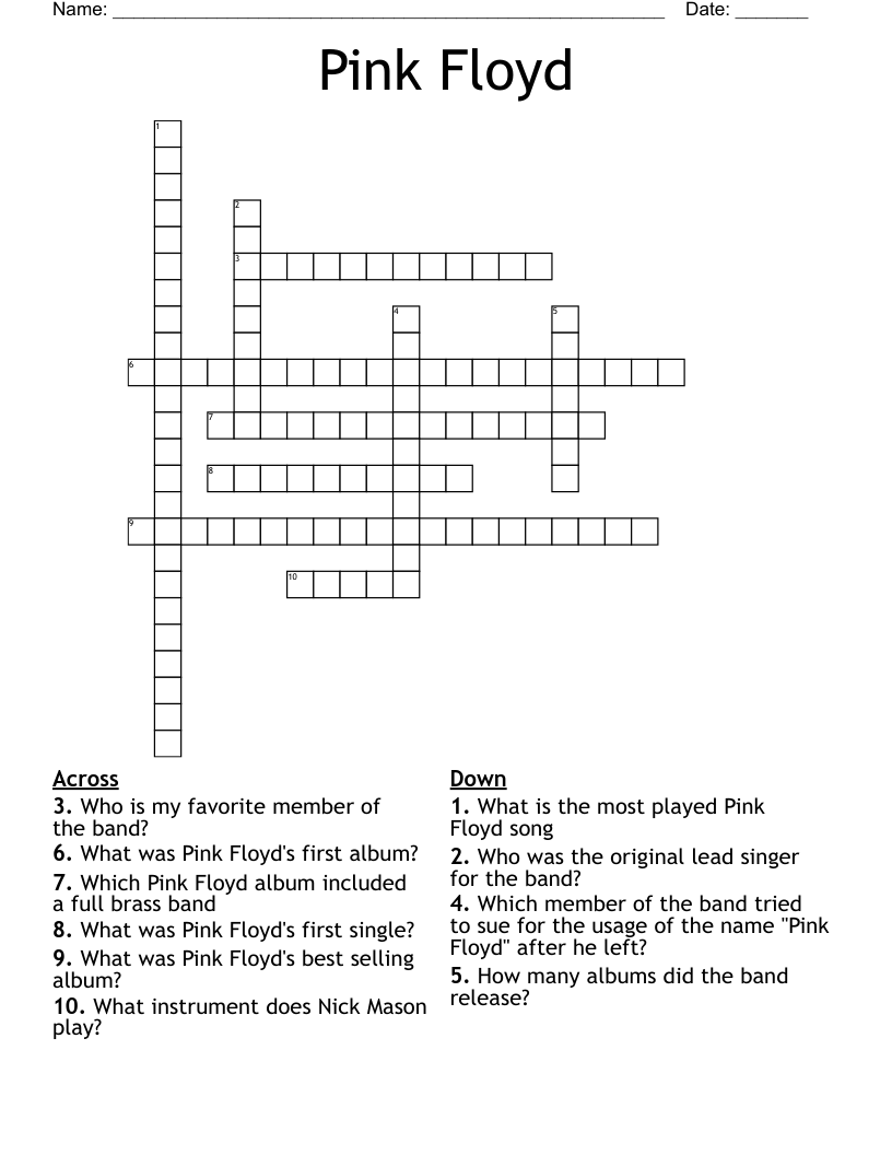 Pink Floyd Crossword