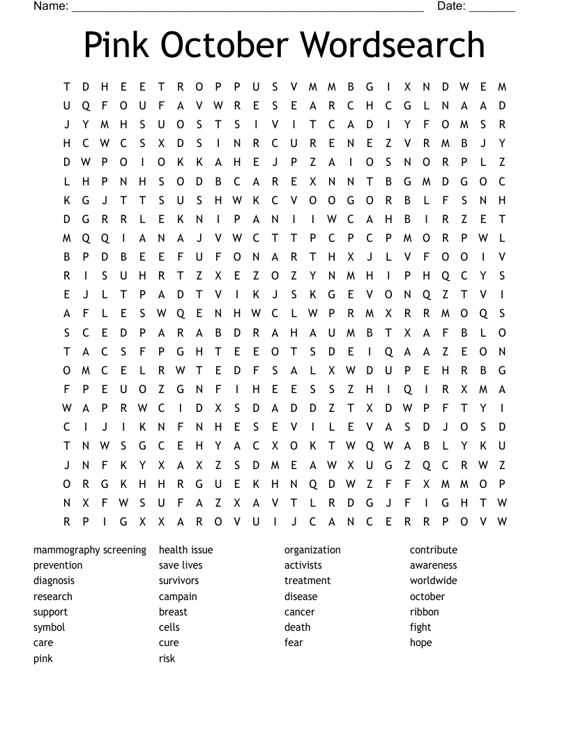 Pink October Wordsearch