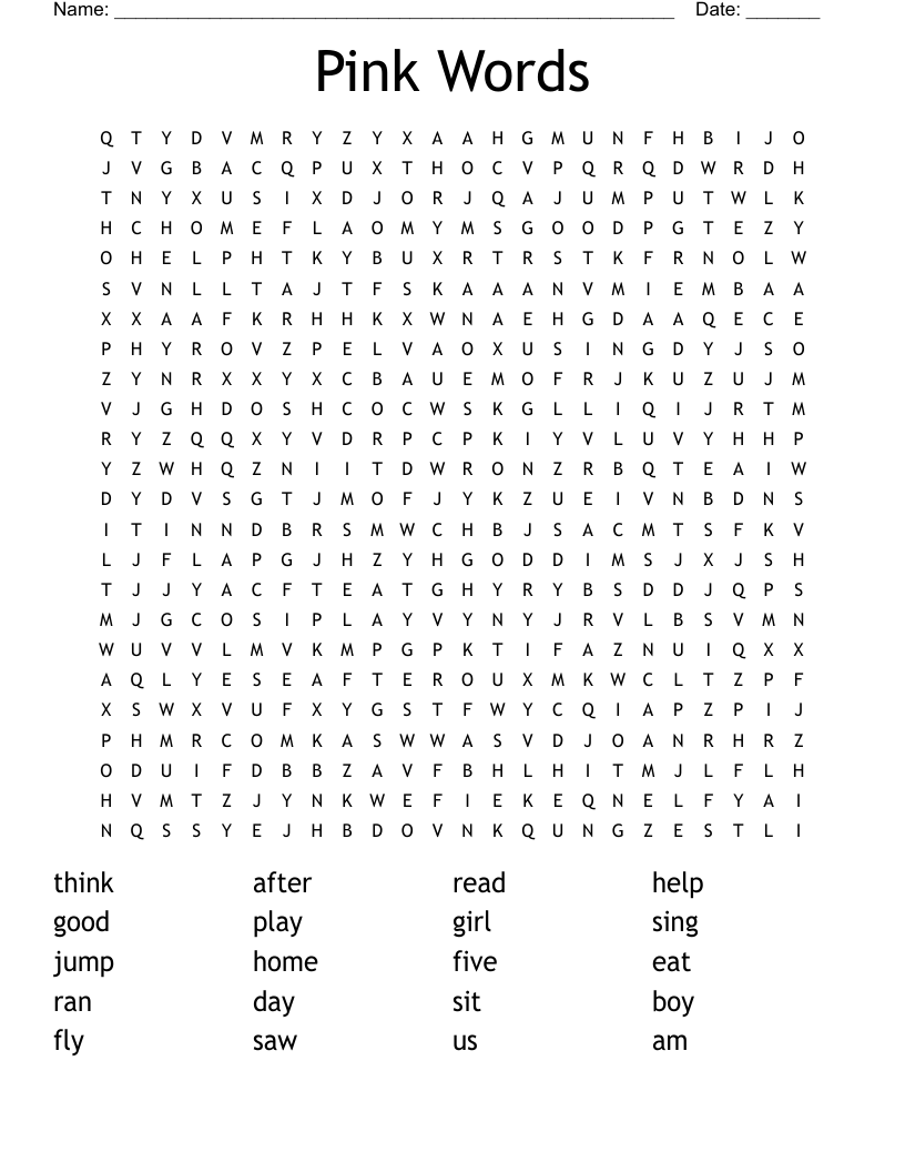 Pink Words Word Search