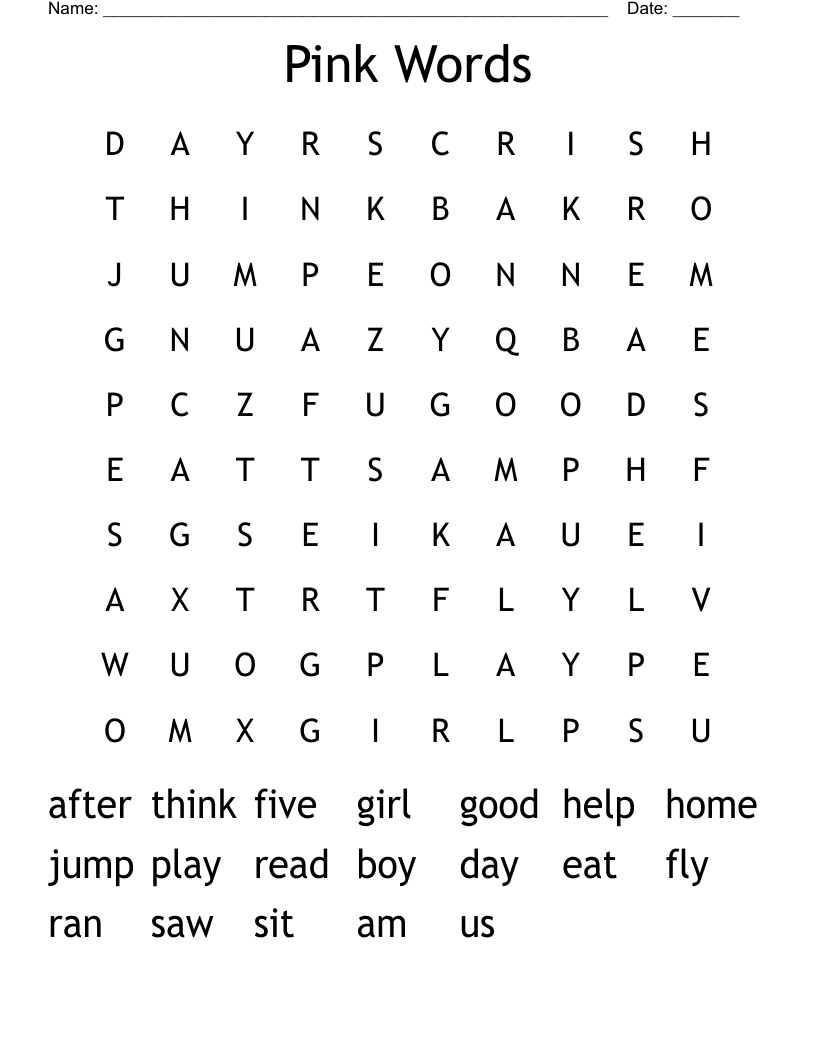 Pink Words Word Search