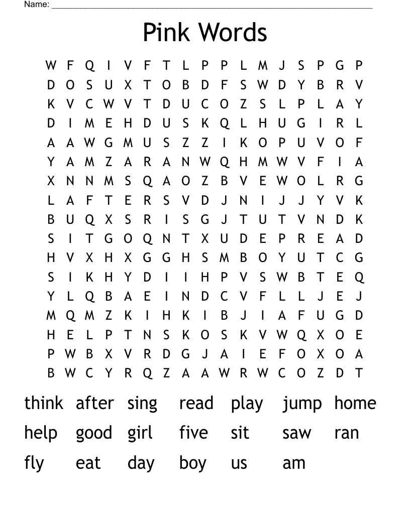 Pink Words Word Search