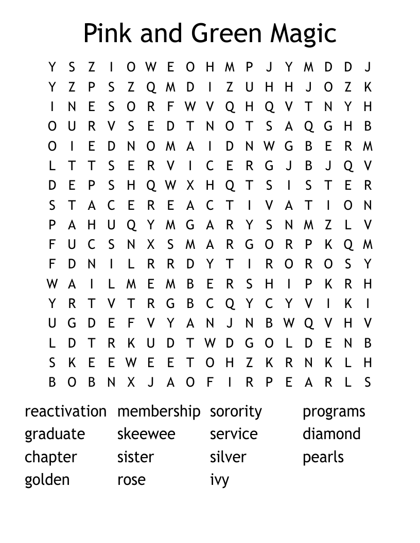 Pink and Green Magic Word Search
