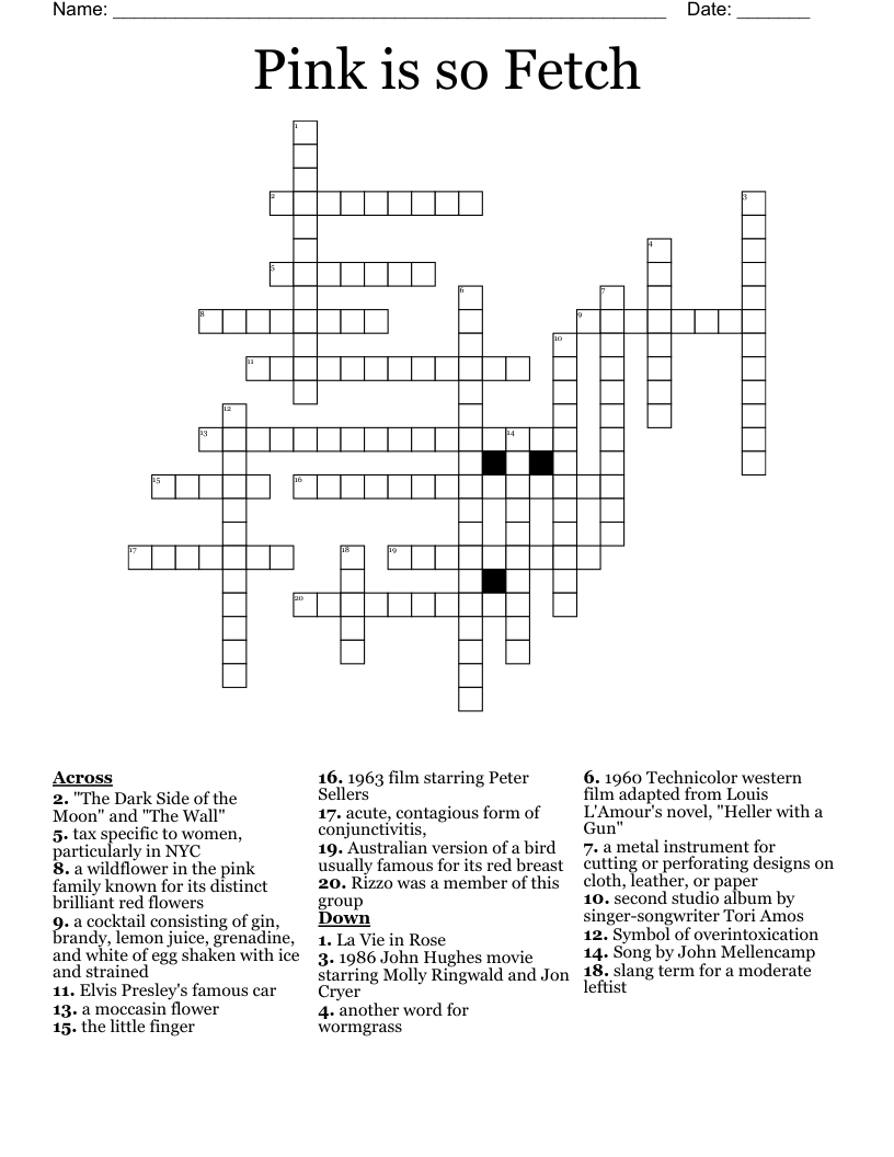 Pink is so Fetch Crossword