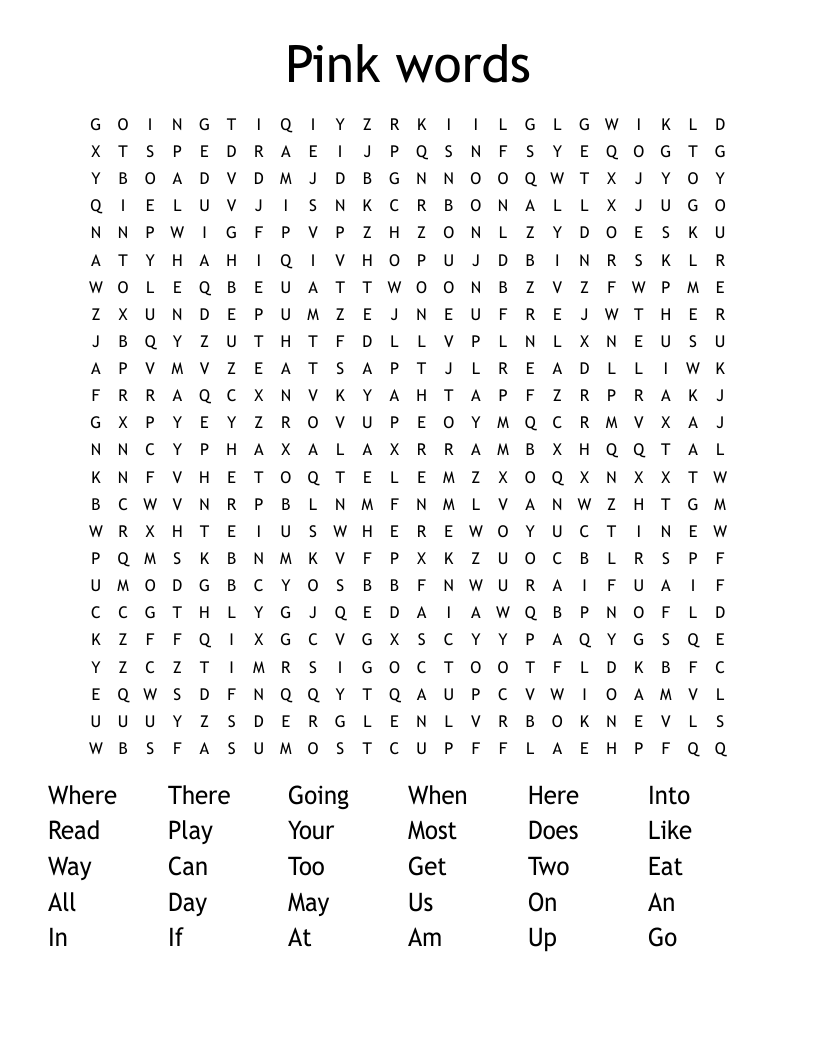 Pink words Word Search