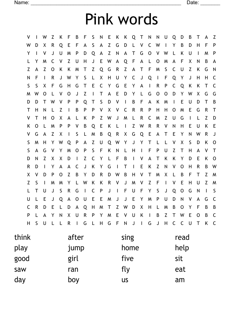 Pink words Word Search