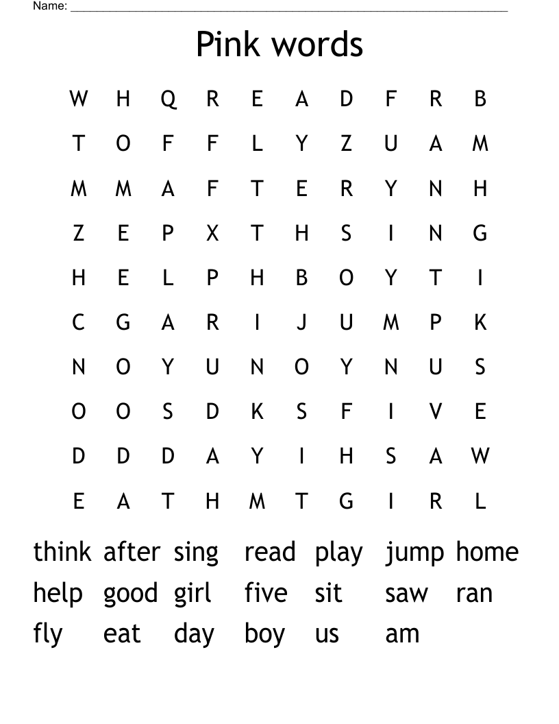 Pink words Word Search