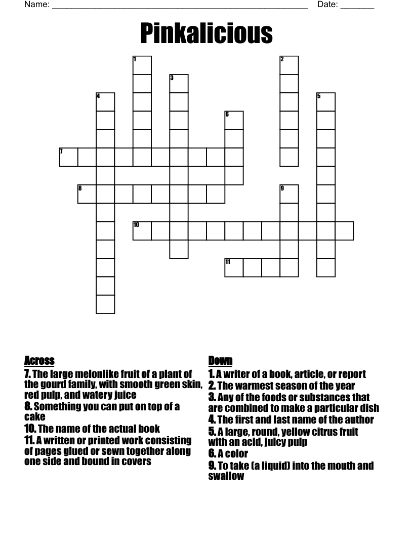 Pinkalicious Crossword