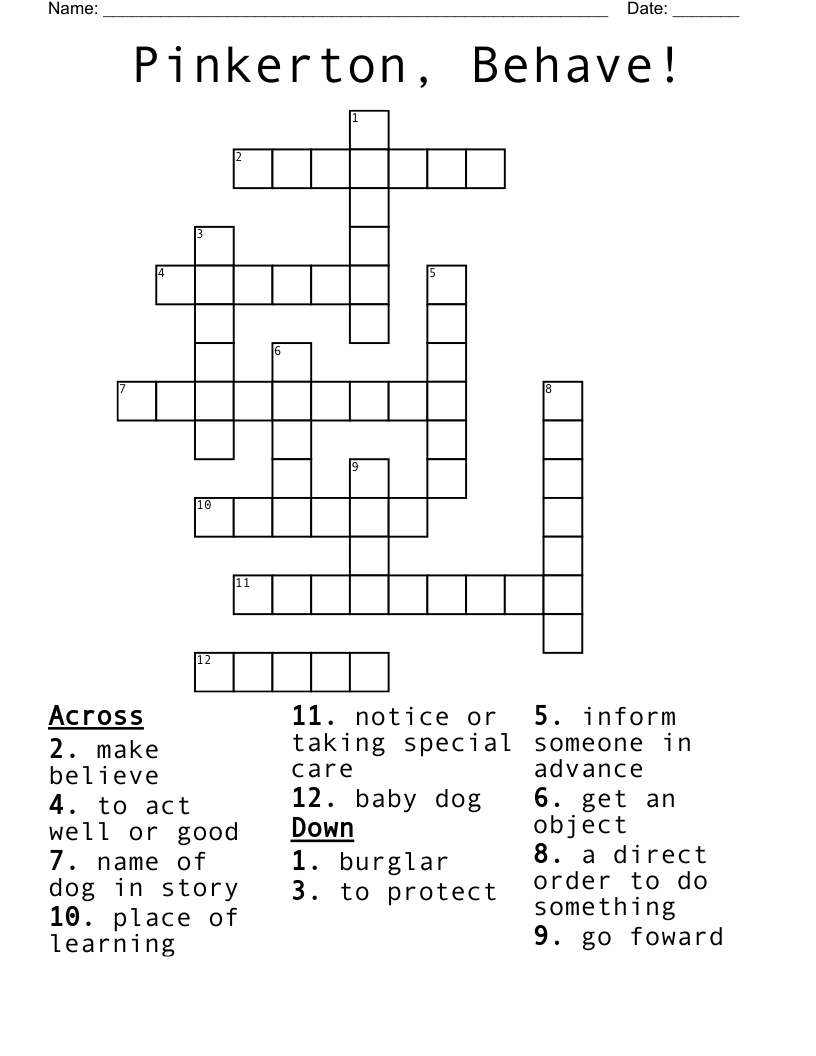 Pinkerton, Behave! Crossword